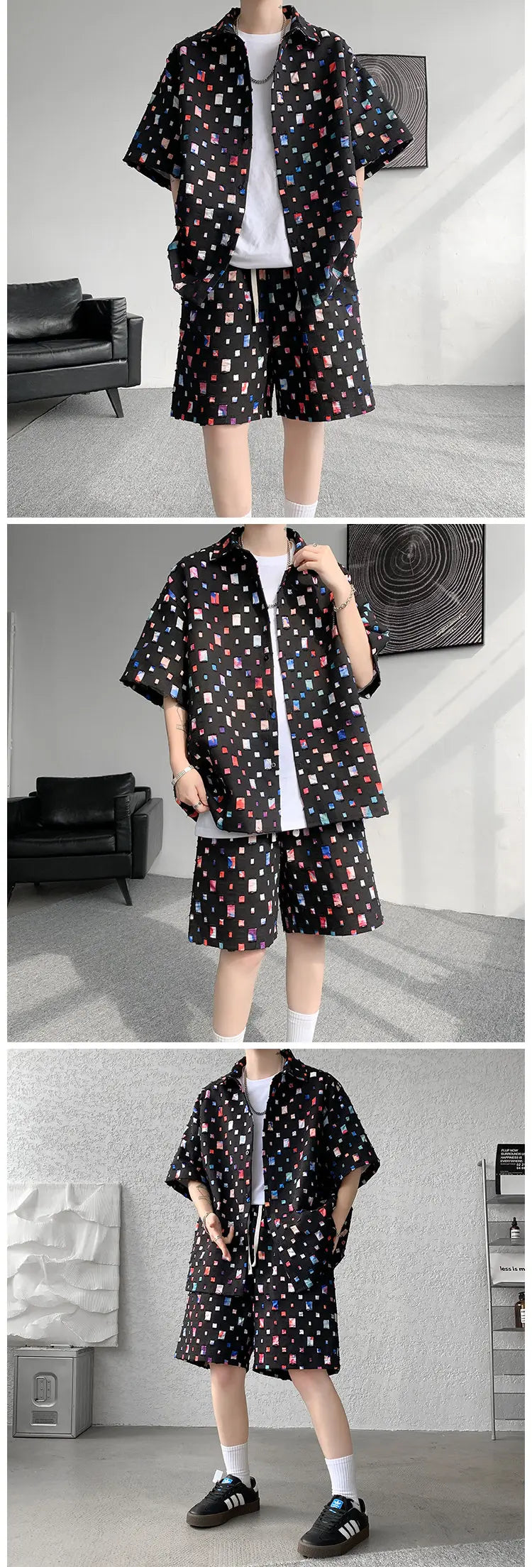 Summer Sets Men Fashion Short Sleeved Shirt Shorts Two-piece Men Korean Loose Hollow Out Set Mens Short Sets Plus Size M-5XL Street King Limited