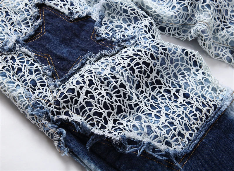 fashion stars patchwork mesh denim jeans new casual slim fit biker trousers skinny jeans men streetwear hip hop pants joggers unique joggers style 4805