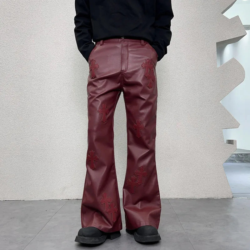 pu leather pants men streetwear fashion hip hop punk gothic vibe casual faux leather pant man boyfriend motorcycle trousers menswear bottoms
