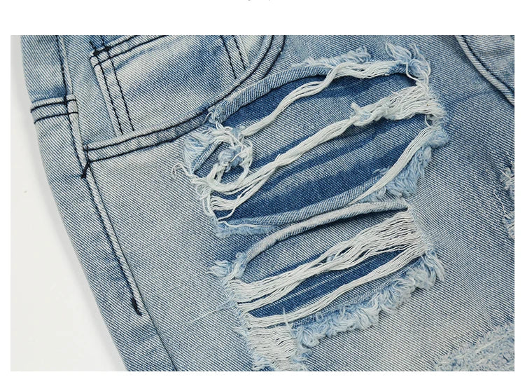men distressed ripped destroied holes denim jean pants fashion zipper biker jeans streetwear flare pants joggers y2k men s jeans unique joggers style 2796