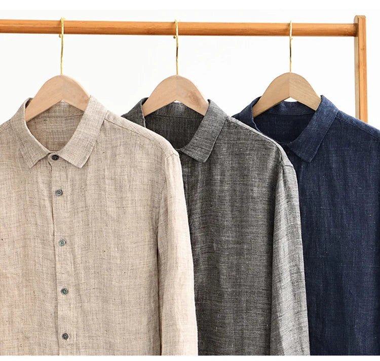Vintage Linen Shirt Men Spring Autumn New Khaki Lapel Loose Long Sleeve Shirt Retro Casual Solid Breathable Cardigan Top Tees Street King Limited
