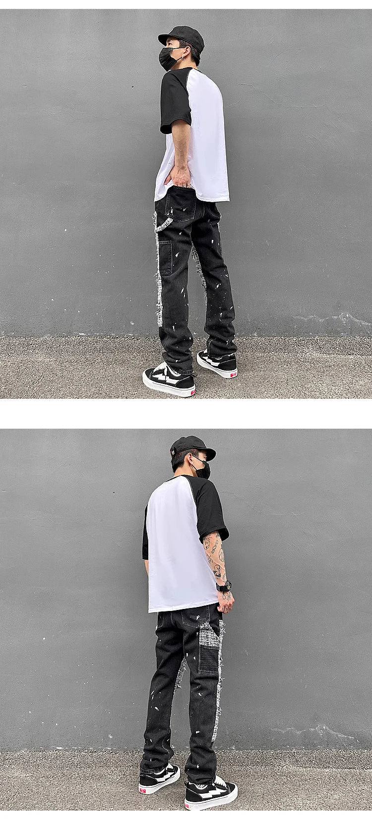 ripped holes patchwork denim jeans mens high street zipper straight jeans hip hop streetwear casual loose joggers jeans pants unique joggers style 1616