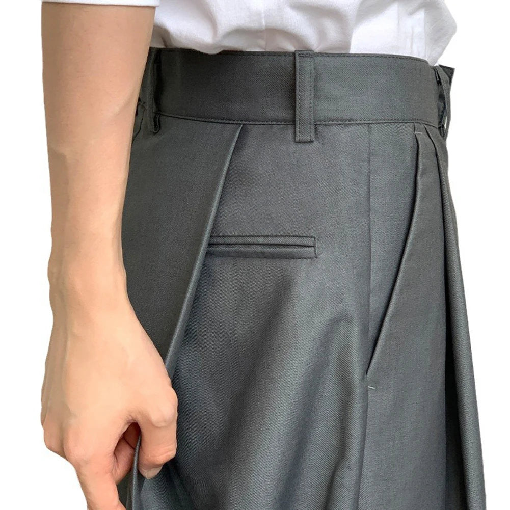 mens straight tube ice silk pants casual slacks youth thin wide leg pants business summer pants soft vintage trousers unique default style 981