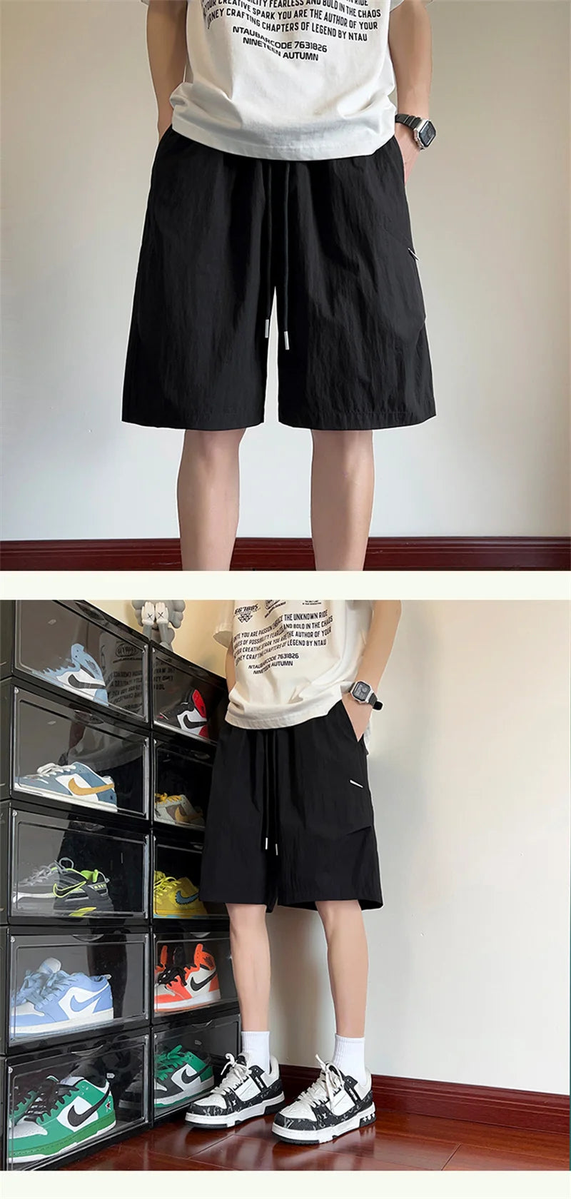 summer mens straight pleats shorts casual gym basketball sports short sweatpants y2k streetwear wide leg bermudas para hombre unique joggers style 3640