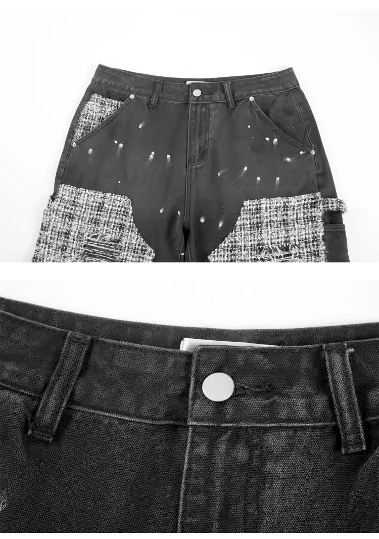 ripped holes patchwork denim jeans shorts mens high street straight short jeans hip hop streetwear casual short joggers pants unique joggers style 5216