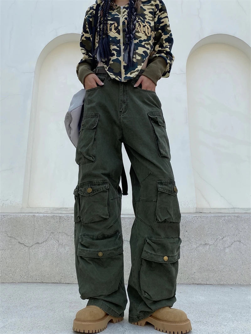 unisex hip hop pants retro cargo pant streetwear multi pockets zipper harajuku joggers new casual loose straight baggy trousers unique joggers style 1059