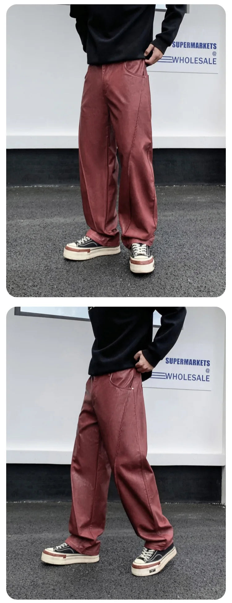 men streetwear fashion hip hop loose casual straight leather motorcycle pant man y2k trousers pants stage clothing unique default style 2296