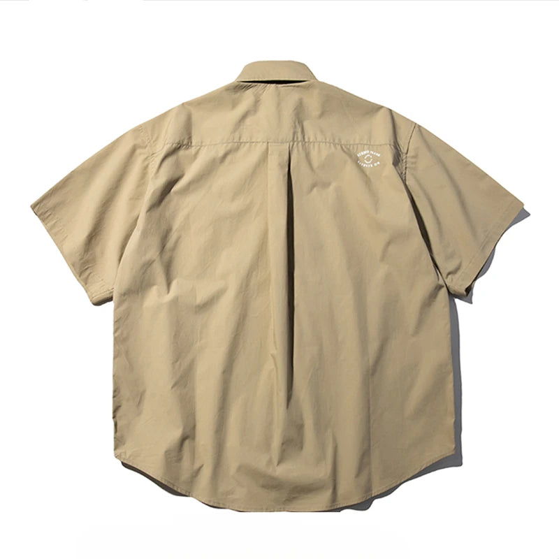 Summer Japanese retro Hong Kong style workwear short-sleeved shirt for women street loose casual versatile Korean style shirt Street King Limited