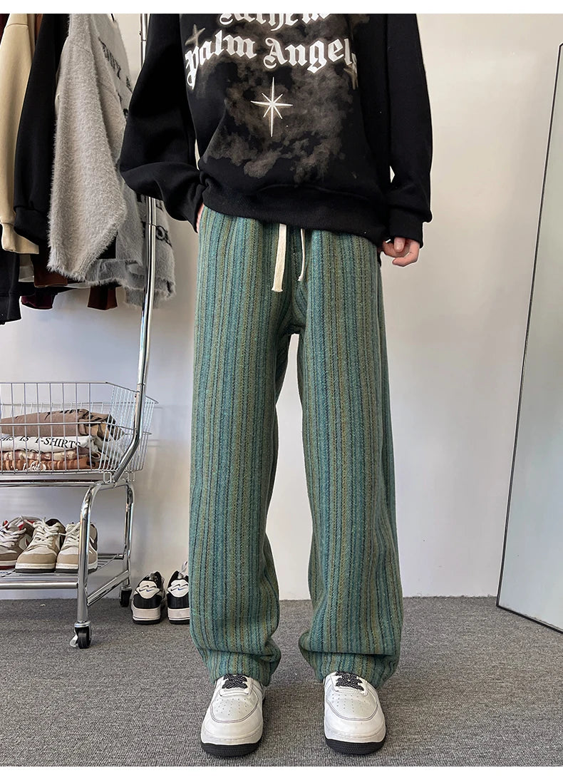 high quality stripe plaid mens trousers baggy straight fashion classic padded autumn winter casual pants male plus size m 8xl unique default style 1150