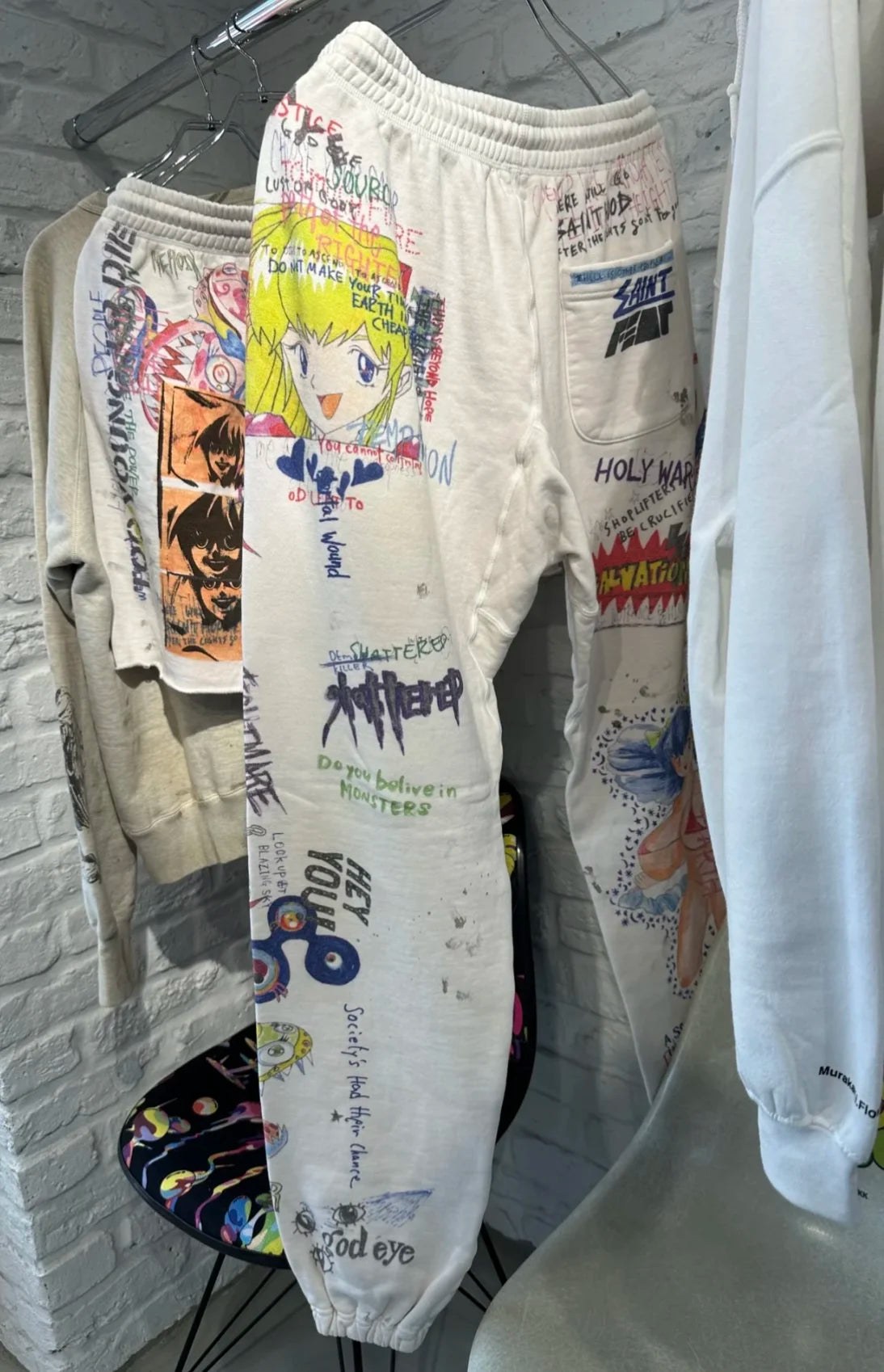 24ss vintage retro graffiti washed worn cotton high street long pants leggings unique default style 4721