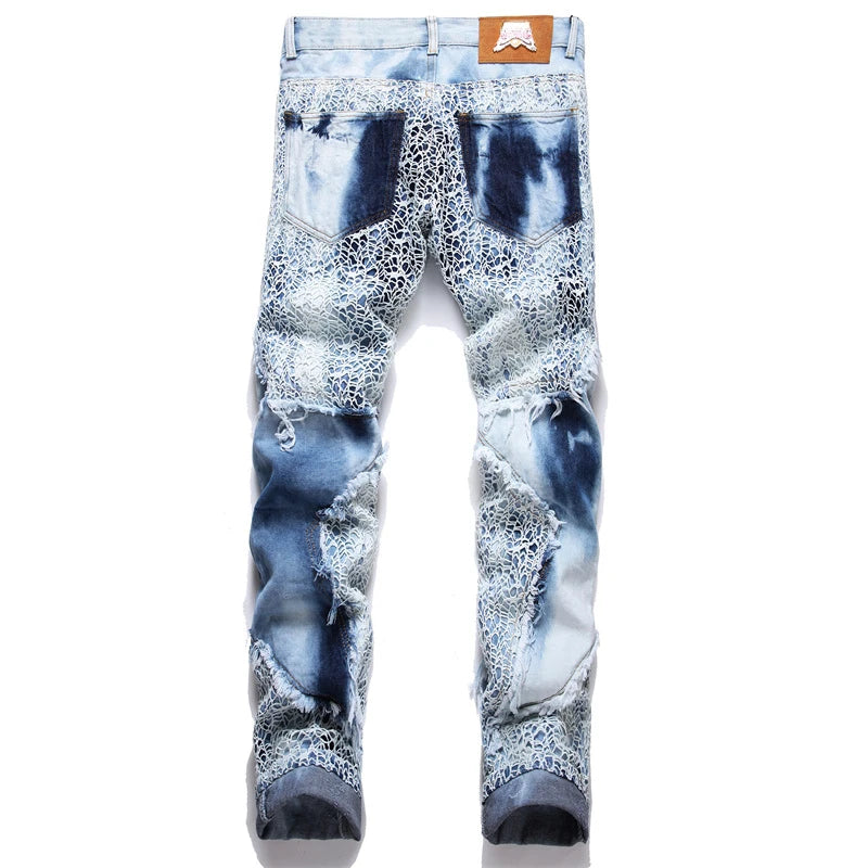 fashion stars patchwork mesh denim jeans new casual slim fit biker trousers skinny jeans men streetwear hip hop pants joggers unique joggers style 4800