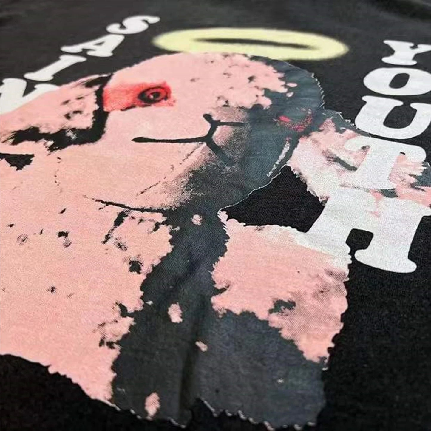 Summer New Vintage Pink Lamb Printing Distressed Retro High-Street Tops T-Shirt Street King Limited