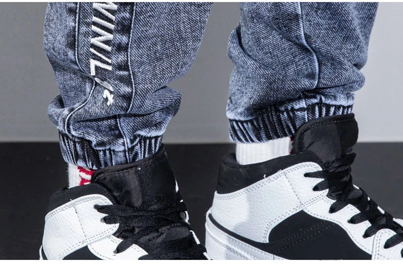 rainbowtouches autumn winter blue cargo jeans men streetwear denim jogger pants baggy harem jean trousers male oversize large unique joggers style 3378