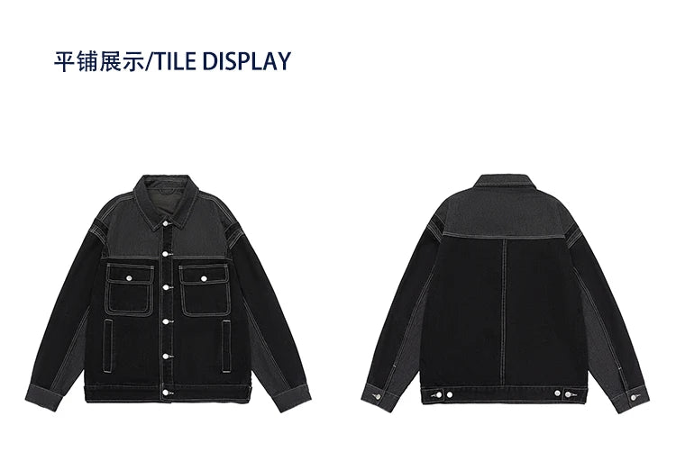 black denim splice coat mens streetwear fashion vintage loose casua plus size denim jacket man spring autumn coat outerwear unique jeans style 888