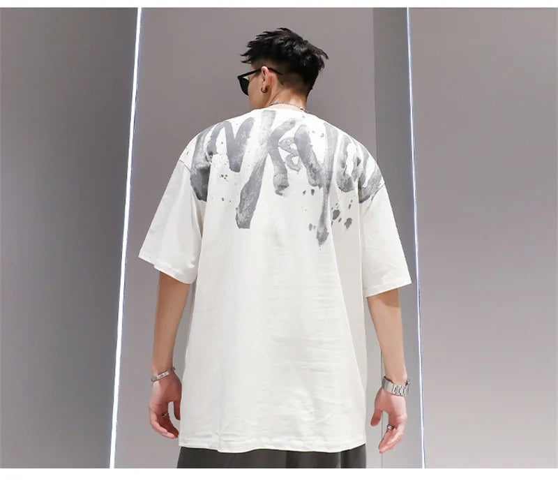 2024 New American Letter Print T-shirt Men's Summer Short Sleeve Cotton Oversize Tee Shirts Hip Hop Fashion Y2K Breathable Tops Street King Limited