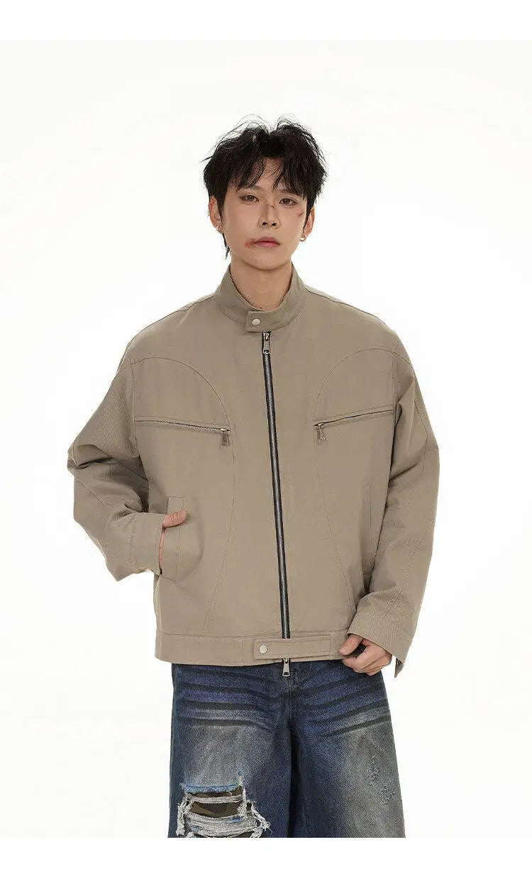 spring autumn fashion motorcycle jacket men stand collar loose casual korean streetwear vintage cargo jackets coat outerwear unique cargo style 214