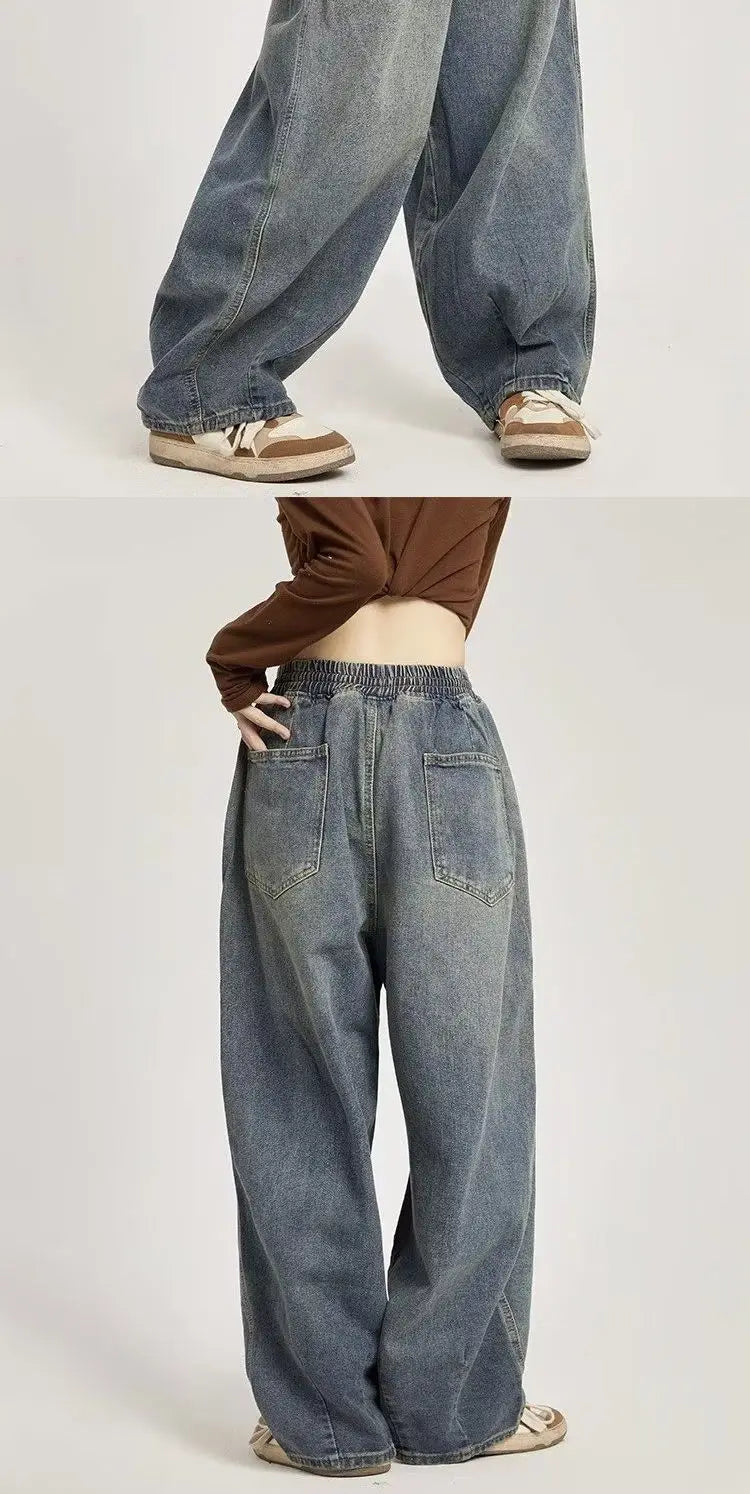 y2k american street hip hop men and women trendy personality straight tube loose jeans couple retro washed wide leg casual pants unique jeans style 4698