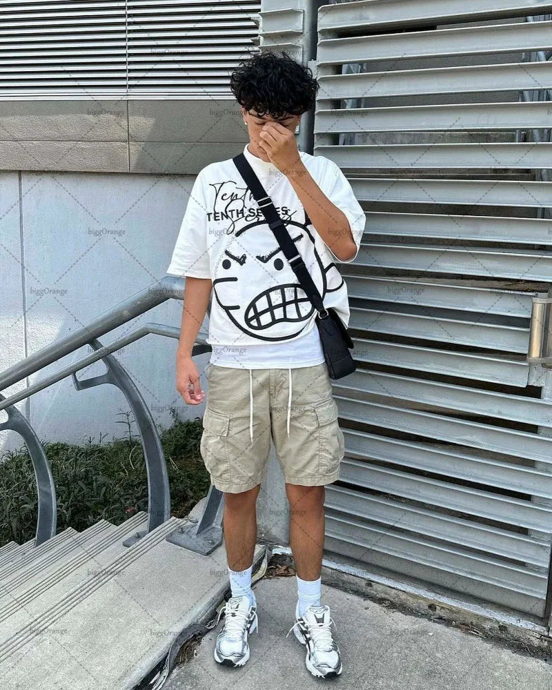 Y2K street trend letters oversized printed T-shirt men's,fashionable retro loose casual versatile round neck top T-shirt women's Street King Limited