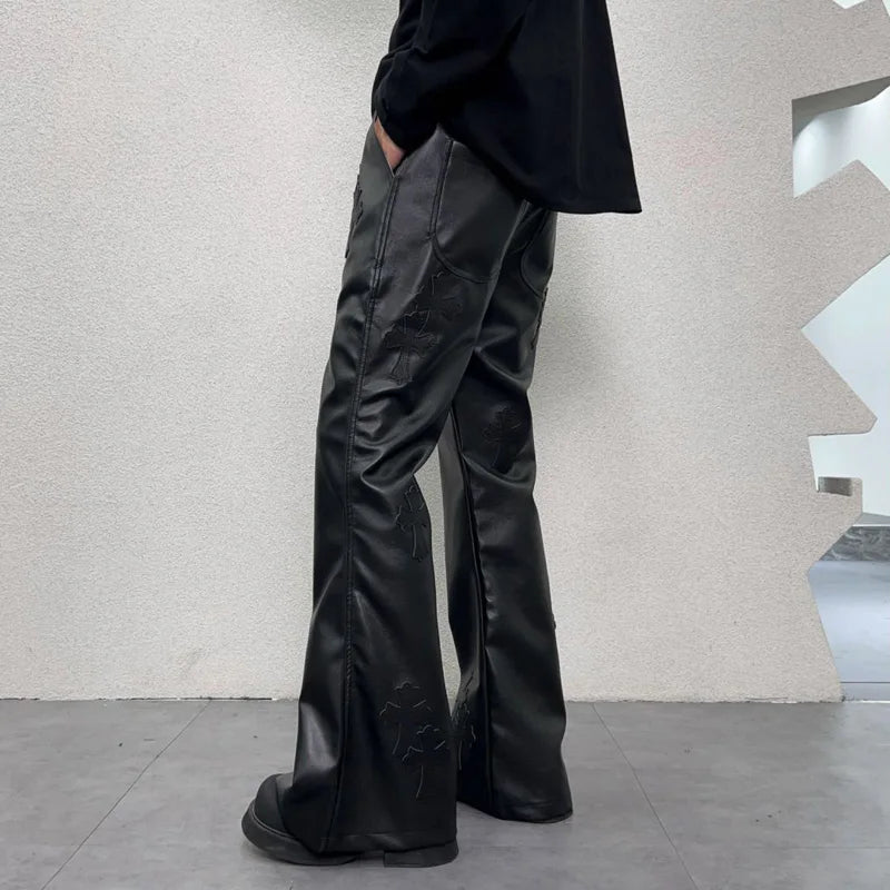 pu leather pants men streetwear fashion hip hop punk gothic vibe casual faux leather pant man boyfriend motorcycle trousers unique default style 2910