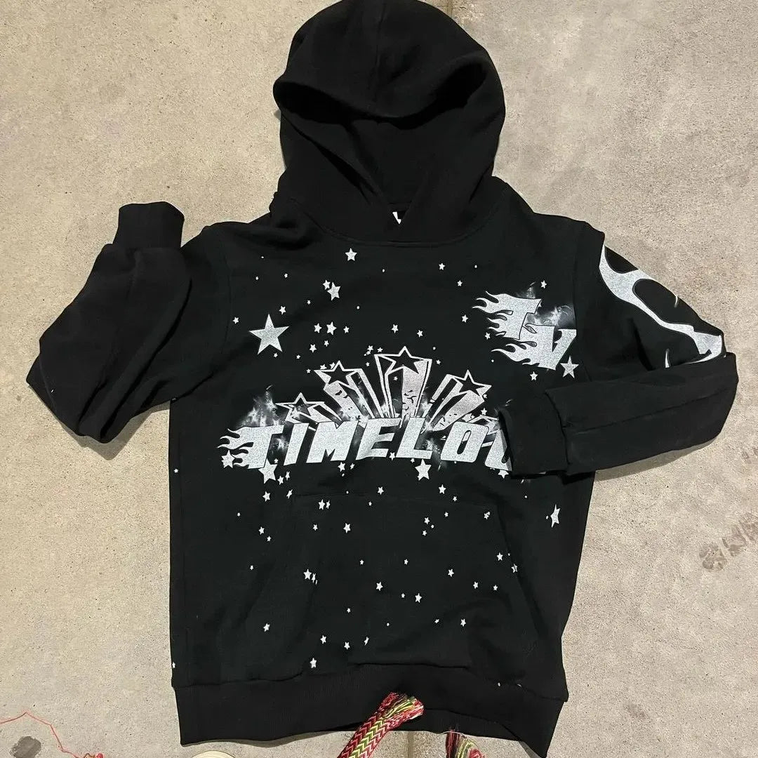 Y2K women's clothing hoodies set Sweater long sleeved pullover top vintage oversize streetwear Gothic dark print pattern 2024 Street King Limited