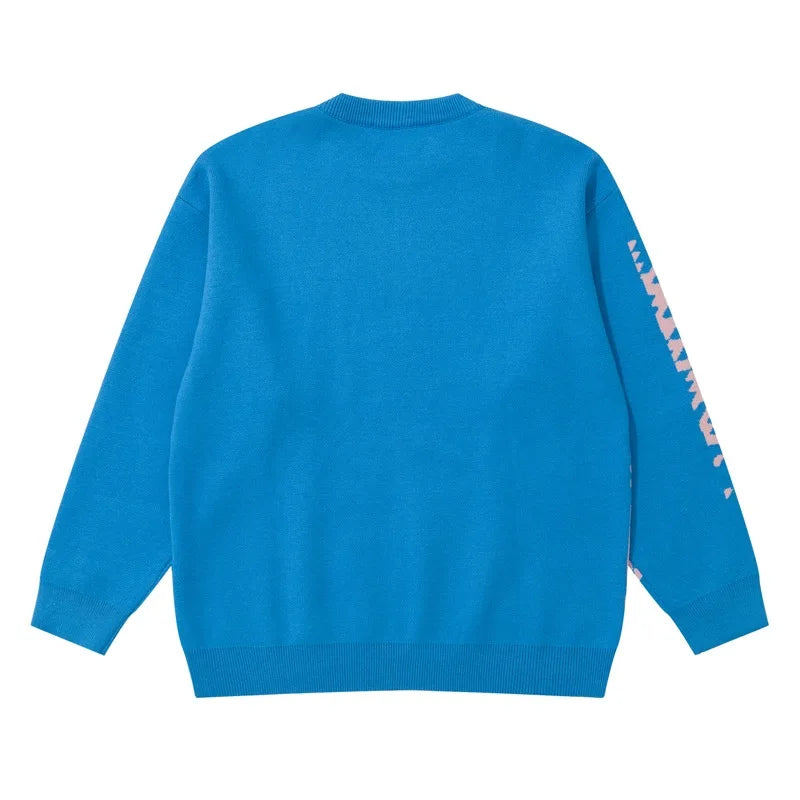 Mens Knitted Sweater Fashion Pixel Abstraction Human Face Pullovers Casual O-neck Unisex Harajuku Streetwear Loose Knit Jumpers Street King Limited