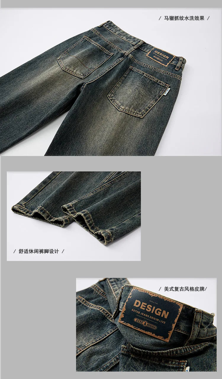 mens streetwear fashion loose casual plus size straight wide leg denim baggy jeans pants boyfriend jeans trousers unique jeans style 2819