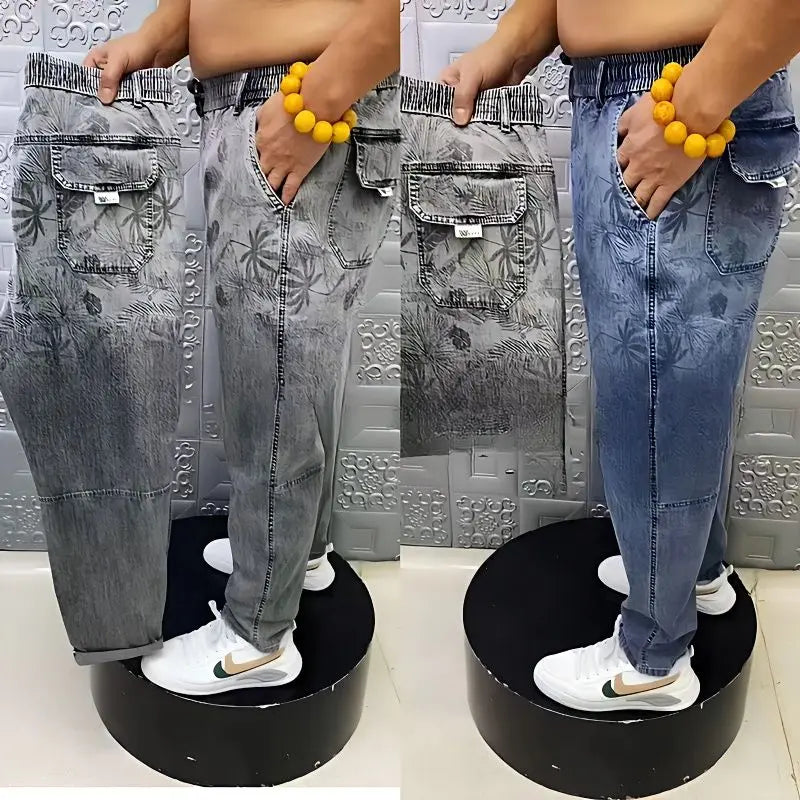 Summer Thin Loose Wide-leg Men Jeans Soft Lyocell Elastic Fashion Casual Straight Drawstring Denim Trousers Black Blue Gray Street King Limited