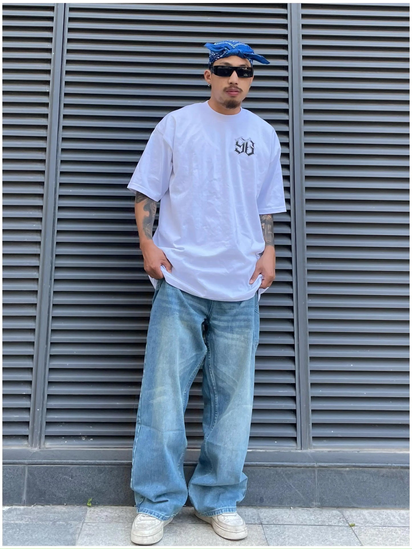 fashion loose streetwear denim jeans pants unisex casual side pocket wide legs jean trousers hip hop joggers mens baggy jeans unique joggers style 760