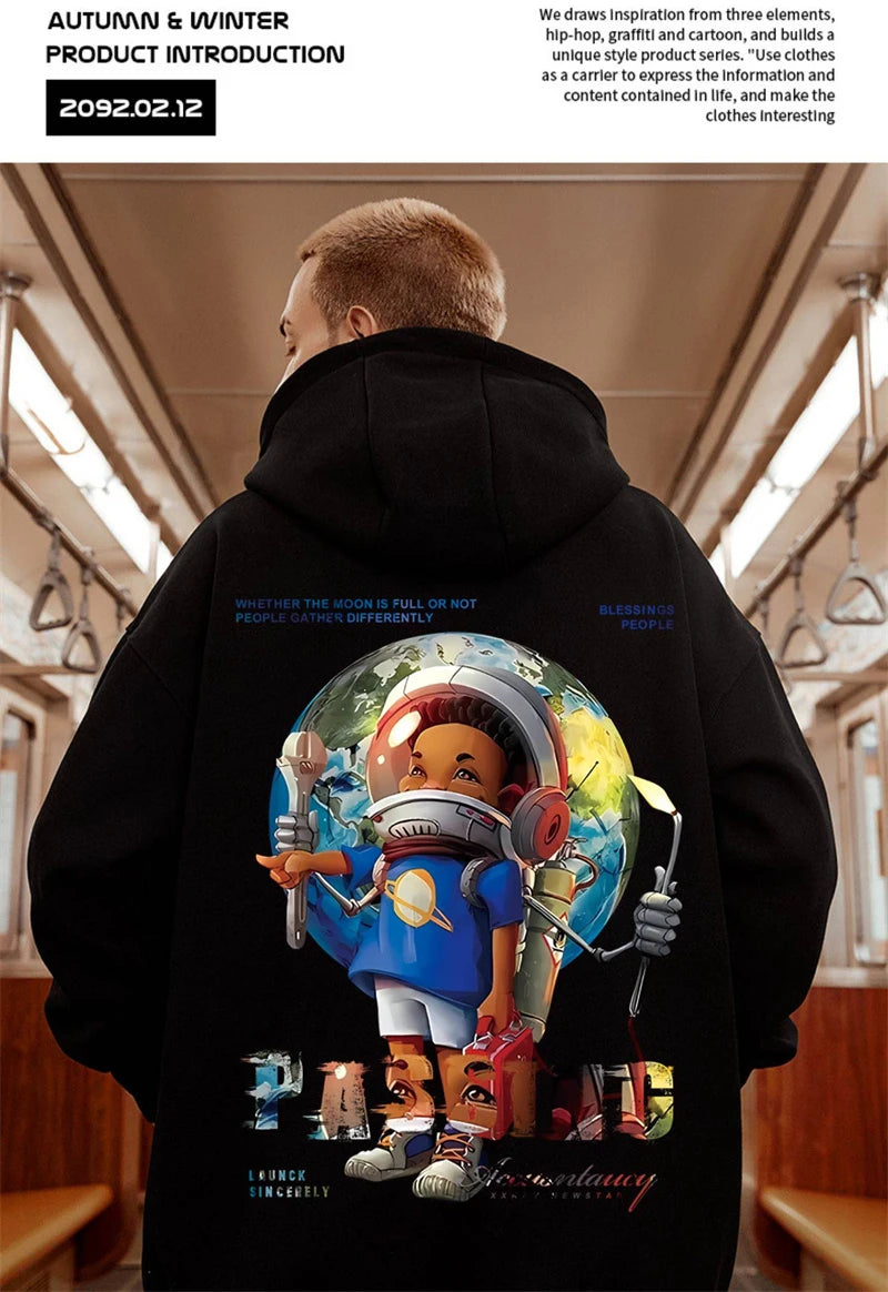 Autumn Anime Astronaut Boy Print Hoodie Sweatshirts Hombre Oversized Hip Hop Casual Fleece Hoody Y2K Vintage Streetwear Hoodies Street King Limited