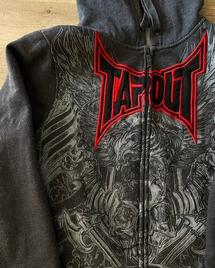 Retro Tapout Hip Hop Letter Zipper Hoodie Y2K Sweatshirt Women Mens Graphic Print Oversized Hoodie Jacket Clothes Streetwear Street King Limited