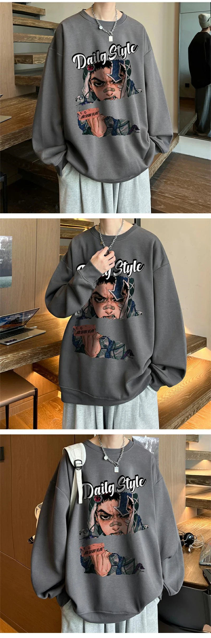 New Anime Boy Printed Men's Crewneck Sweatshirts Autumn Y2K Vintage Fleece Pullover Hoodies Streetwear Hip Hop Hoody Clothes Street King Limited