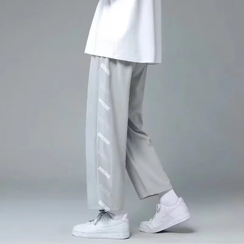summer side letter printed straight pants mens drawstring sports joggers sweatpants y2k streetwear baggy casual trousers streetwear sweatpants
