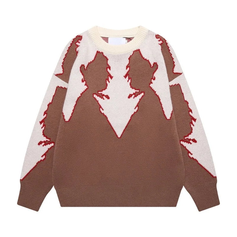 Hip Hop Knitted Sweater Men Autumn Winter O-neck Anime Pattern Pullover Streetwear Casual Loose Sweaters Unisex Jumpers Knitwear Street King Limited