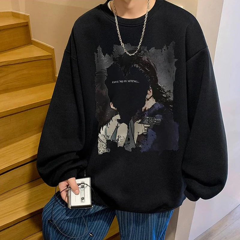 Men's Oversized Love No Watting Letter Graphic Sweatshirts 2025 Korean Fashions Sudaderas para Hombres Streetwear Y2K Hoodies Street King Limited