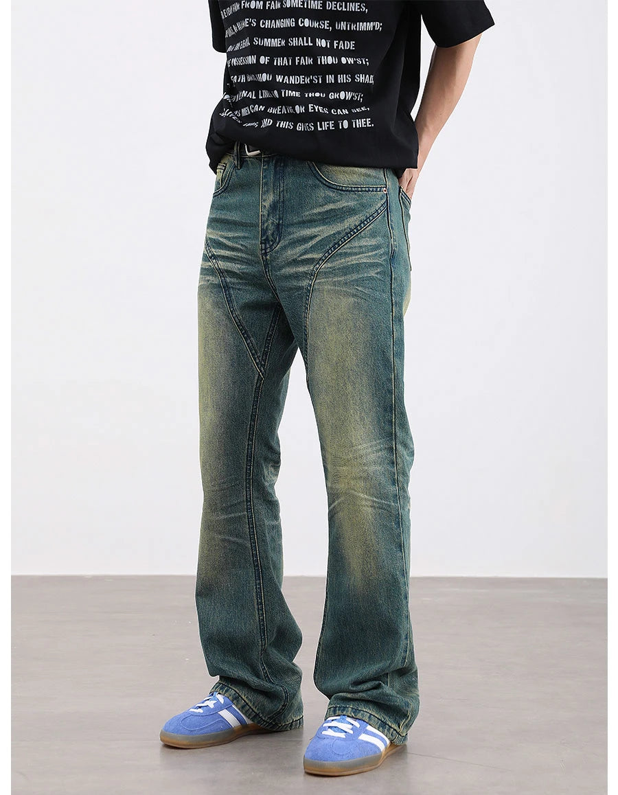 retro washed denim baggy jeans pants unisex hip hop fashion streetwear harajuku patchwork loose flare straight pants joggers men unique joggers style 1252