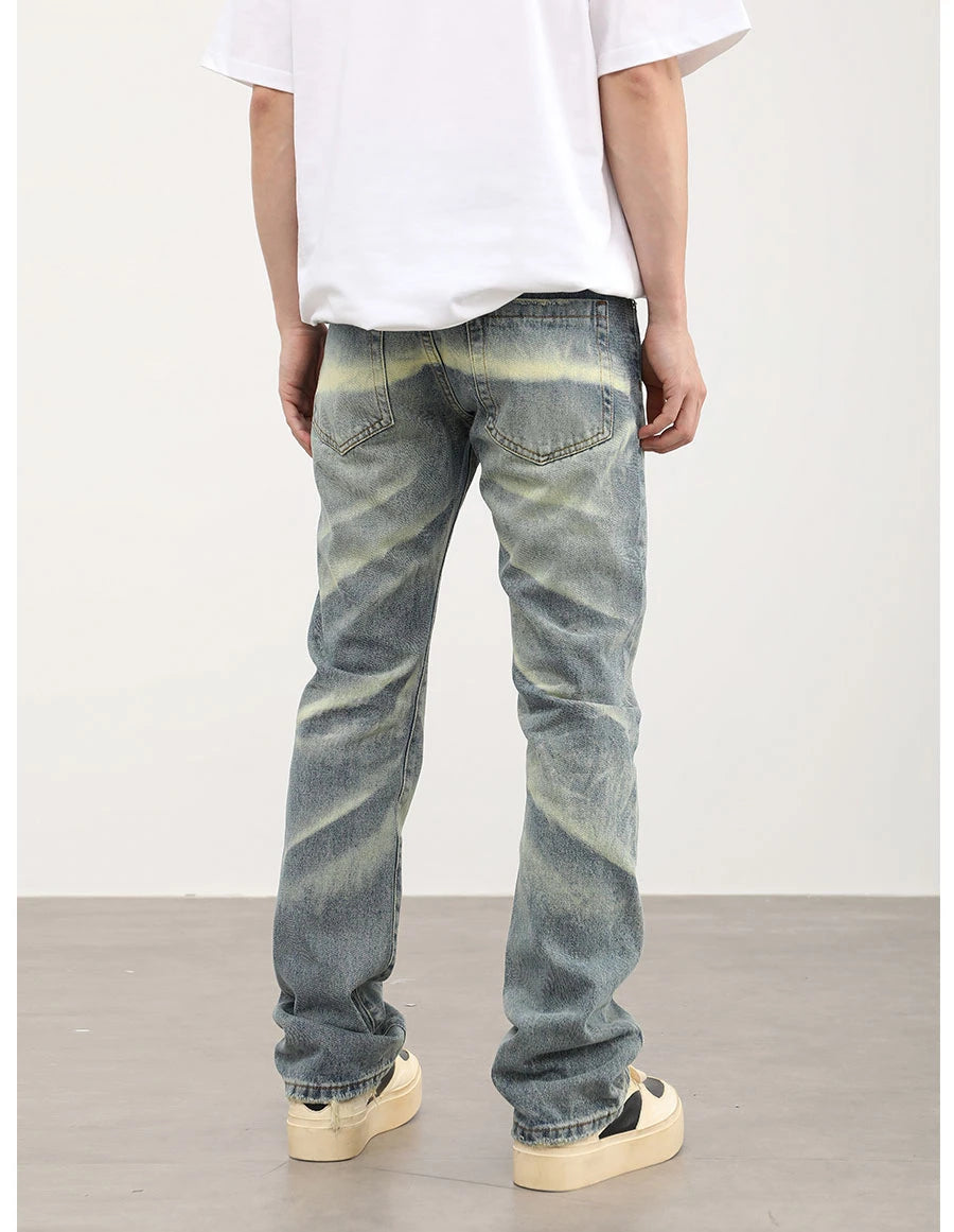 retro striped washed denim jeans flare pants unisex hip hop fashion streetwear harajuku loose straight y2k mens jeans joggers unique joggers style 3383