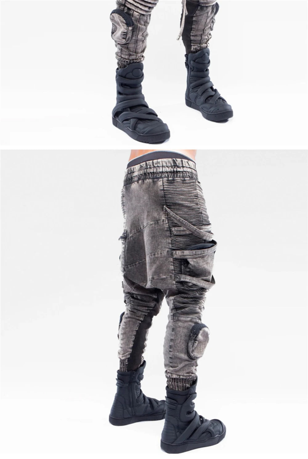 vintage motorcycle trousers joggers mens asymmetric straped pleated cross pants function elastic waist trousers unique joggers style 3588