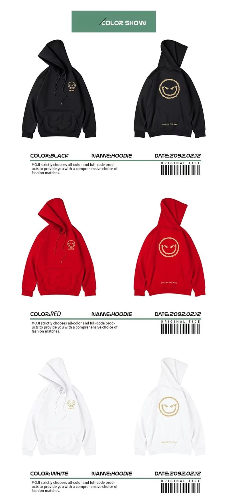 Autumn Smile Print graphic hoodies Harajuku Fashion Casual Cool Hoody Men Streetwear Funny Hoodie Couples Hip Hop y2k Clothes Street King Limited