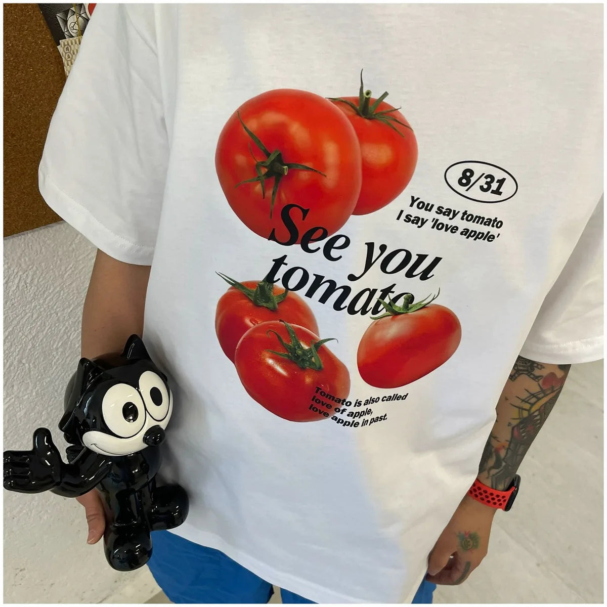 Tomato print pure cotton short-sleeved T-shirt, fun and cute men and women niche fashion brand Korean style college style top Street King Limited