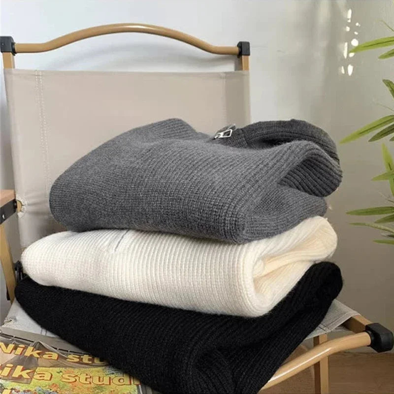 New Half Zipper sweater Knitted Sweater For Men Y2K Vintage Long Sleeve