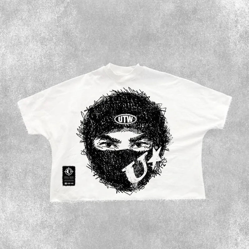 Summer Gothic Trendy Brand Rock Hip-hop New T-shirt Men Y2k American Street Retro Anime Print Oversized Short-sleeved Tops Women Street King Limited