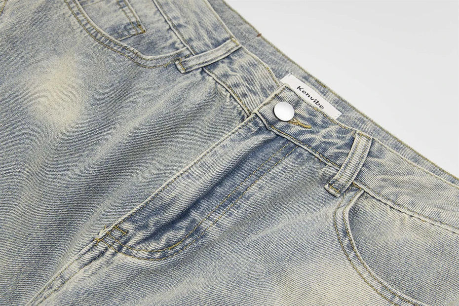 vintage ripped patchwork baggy jeans mens streetwear hip hop loose blue jeans trousers y2k distressed straight denim pants man unique jeans style 4219