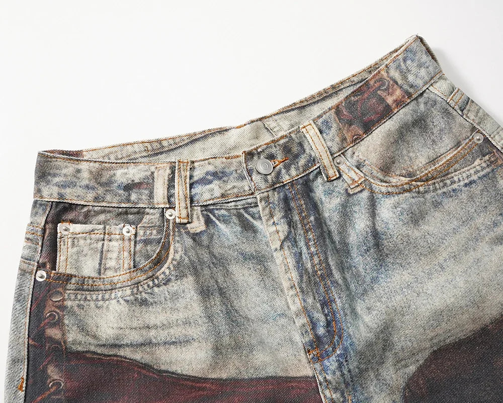 New Autumn Frayed Patchwork Baggy Jeans Pants for Men and Women Straight Ripped Casual Denim Trousers Oversized Loose Cargos Street King Limited