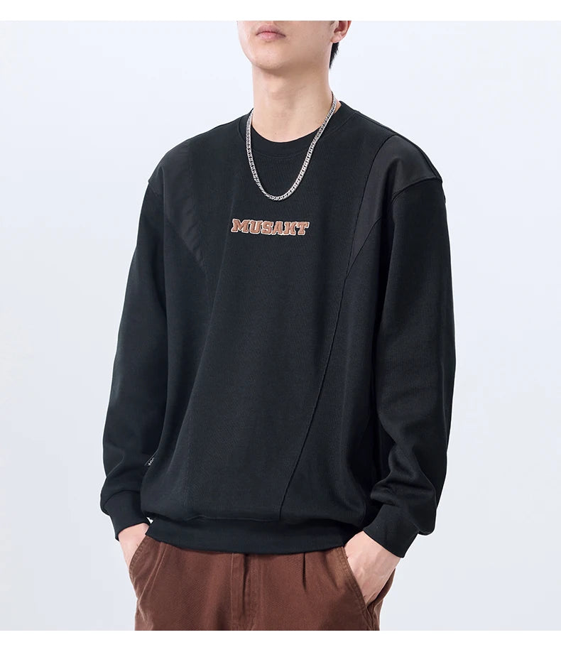 Men Handsome Splice Embroidery Fashion Loose Casual Pullover Sweatshirt Spring Autumn Plus Size Hoodies for Man Clothing Street King Limited