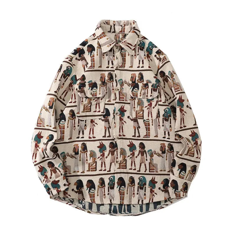 Streetwear Gonthwid Harajuku Streetwear Shirts Coats Vintage Egyptian Stripe Shir Gonthwid Harajuku Streetwear Shirts Coats Vintage Egyptian Stripe Shirt Jackets Hip Hop Fashion Blouse Loose Casual Button Top Fashion Sweater Jacket With Graphic Design For Men