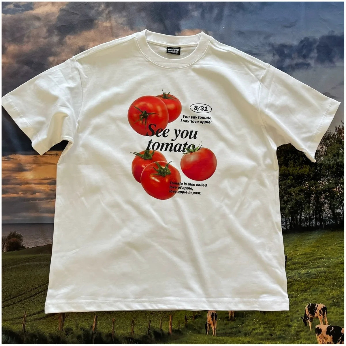 Tomato print pure cotton short-sleeved T-shirt, fun and cute men and women niche fashion brand Korean style college style top Street King Limited