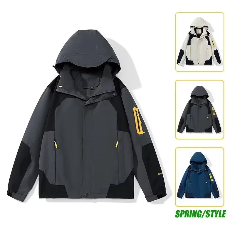 new colorblock pocket zip up hooded outdoor jackets for men fashion waterproof casual bomber jacket y2k motorcycle veste homme menswear bottoms