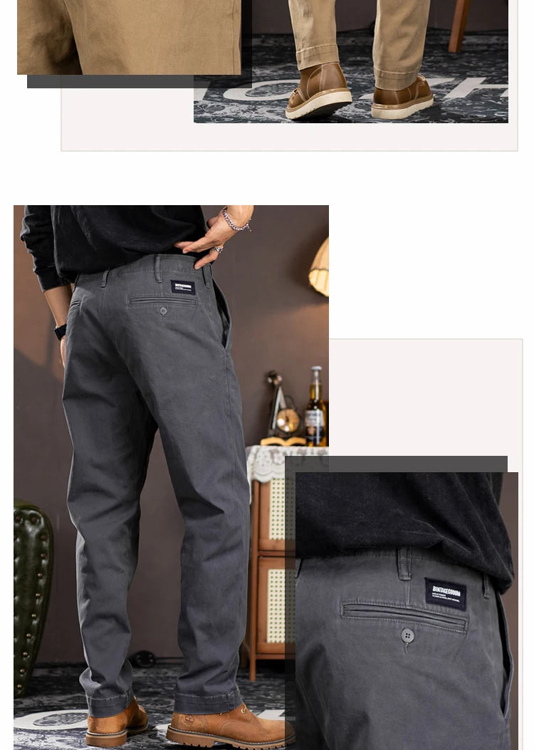men american retro handsome loose casual business pure cotton pants japanese amikaji fashion straight cargo pant trouser unique cargo style 2402