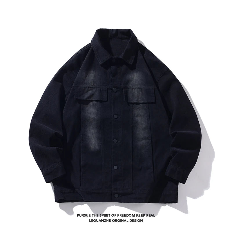 vintage high street washed denim jacket fashion streetwear luxury brand unisex jean coats loose casual male jackets denim street jeans