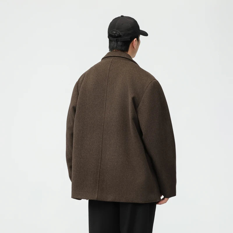 men autumn winter streetwear fashion retro wool thick blazer jacket commuter business casual plus size suit coat outerwear menswear bottoms